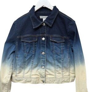 CHICOS Jean Jacket Size Medium Blue Ombre Casual Womens Denim Boho